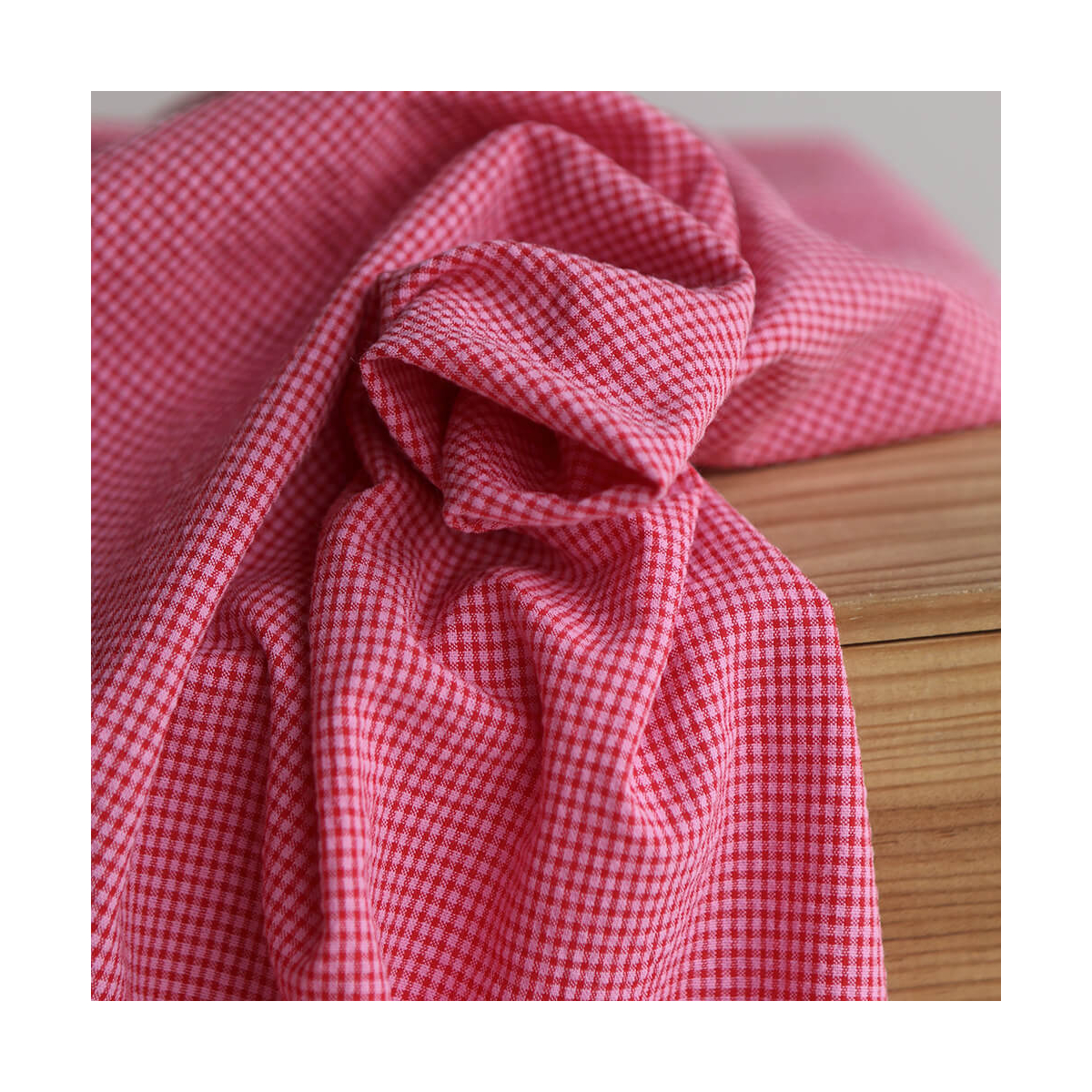 Seersucker / Coton gaufré mini vichy 3mm fraise framboise