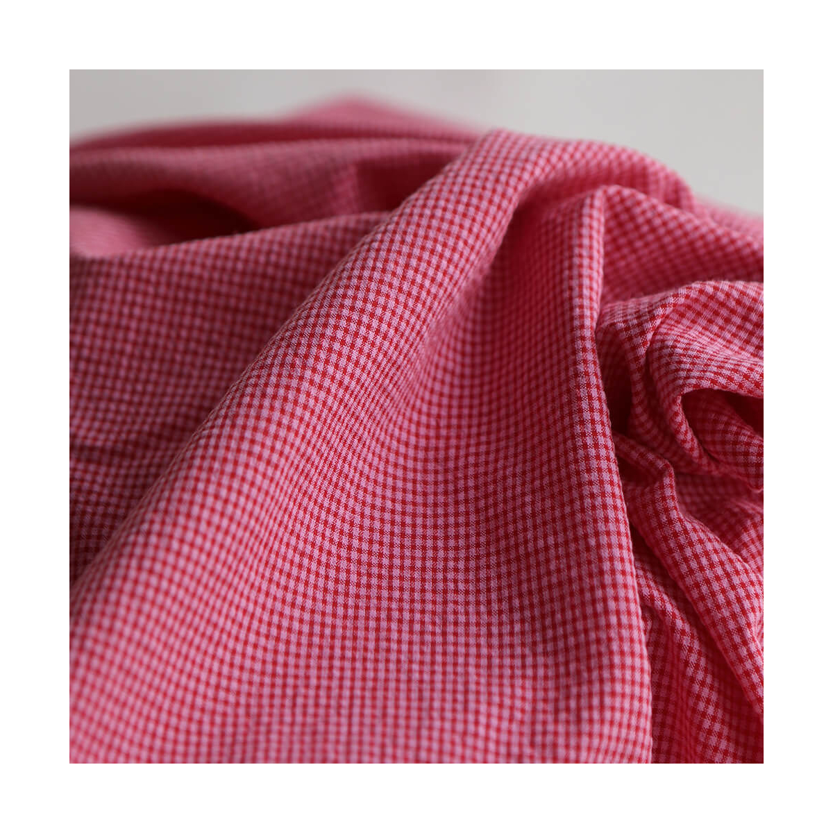 Seersucker / Coton gaufré mini vichy 3mm fraise framboise