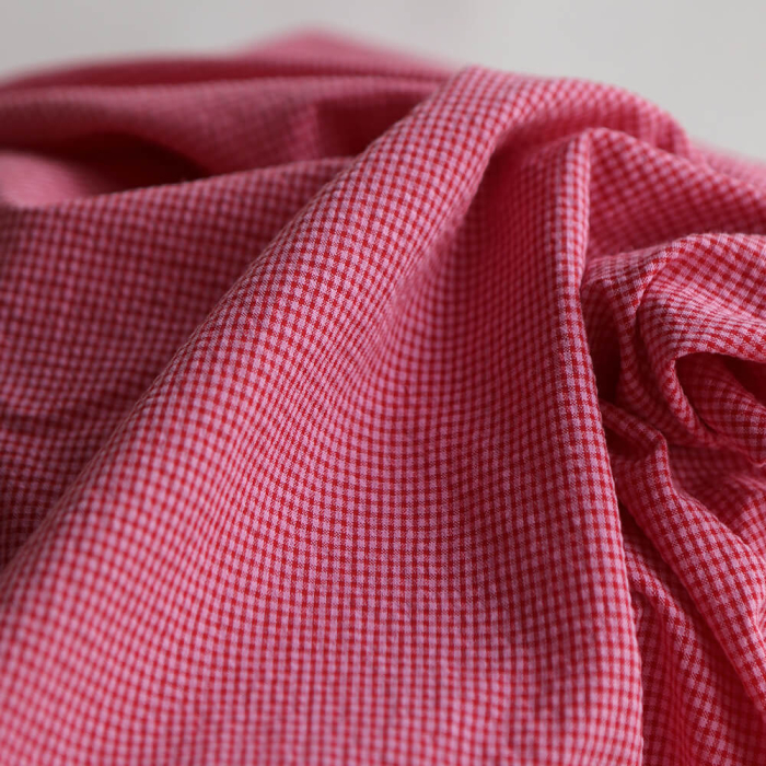Seersucker / Coton gaufré mini vichy 3mm fraise framboise