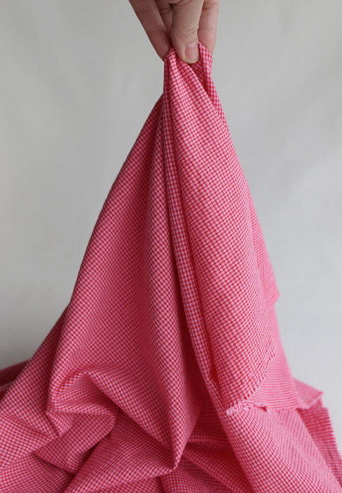 Seersucker / Coton gaufré mini vichy 3mm fraise framboise