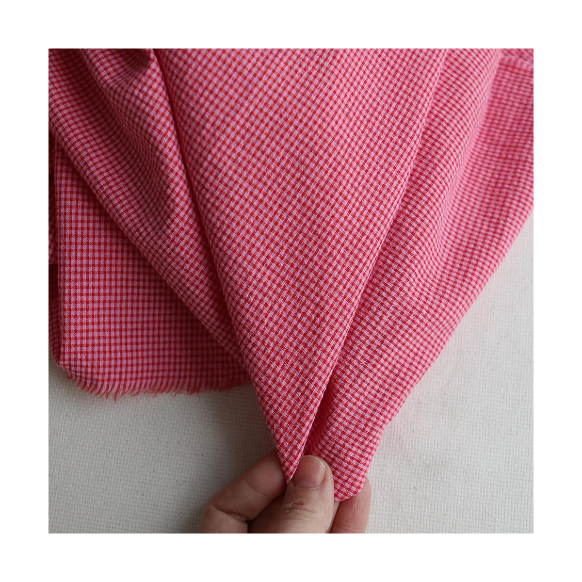 Seersucker / Coton gaufré mini vichy 3mm fraise framboise