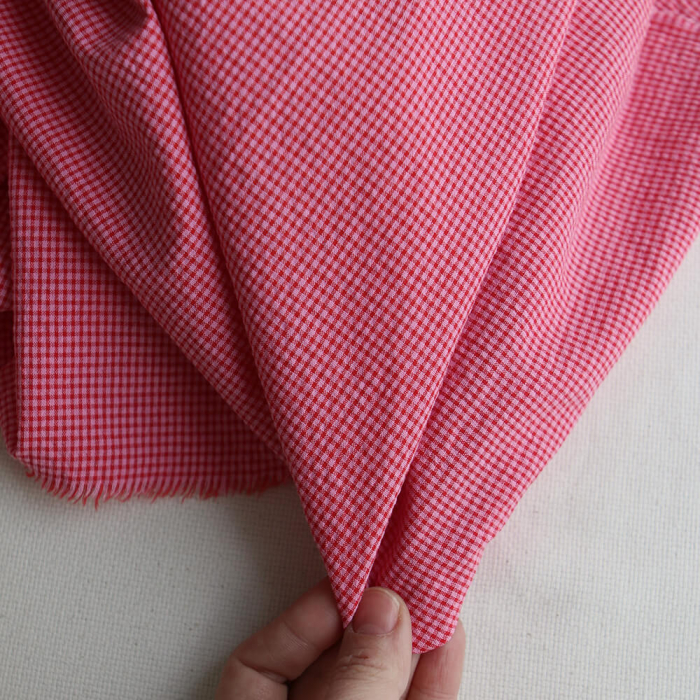 Seersucker / Coton gaufré mini vichy 3mm fraise framboise