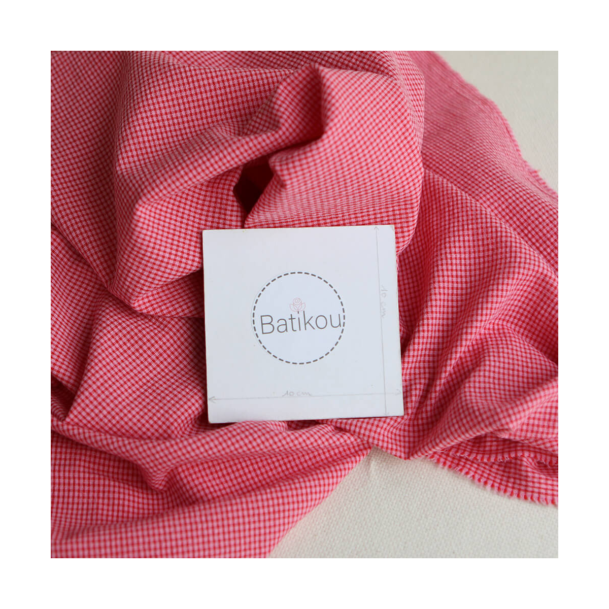 Seersucker / Coton gaufré mini vichy 3mm fraise framboise