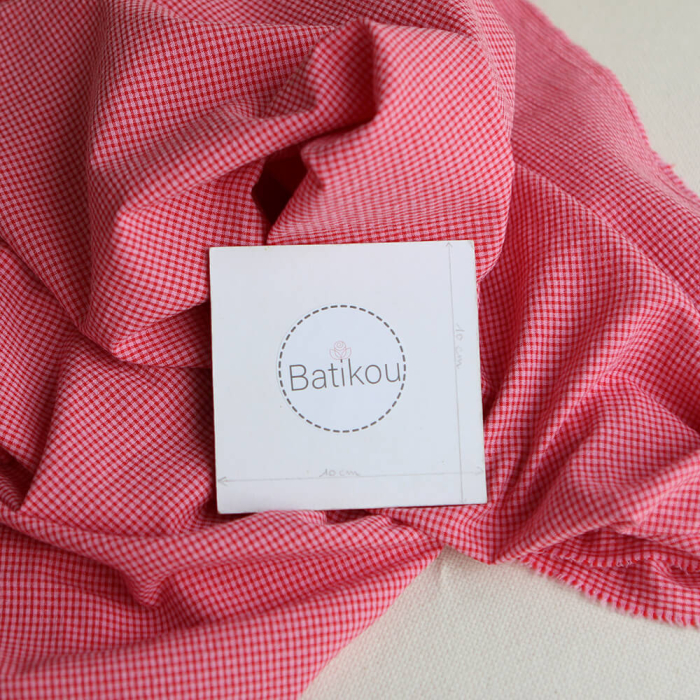 Seersucker / Coton gaufré mini vichy 3mm fraise framboise