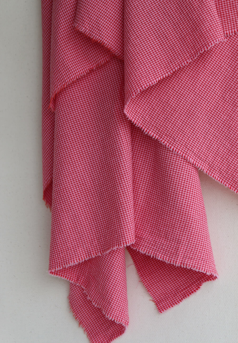 Seersucker / Coton gaufré mini vichy 3mm fraise framboise