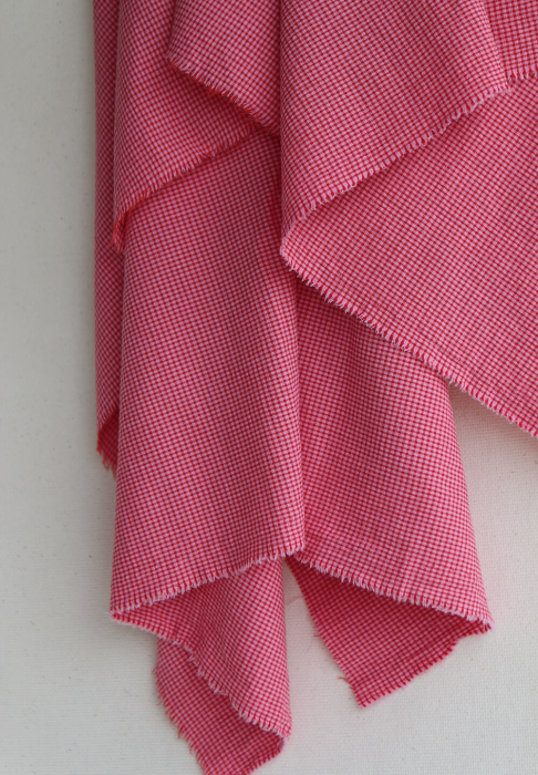 Seersucker / Coton gaufré mini vichy 3mm fraise framboise