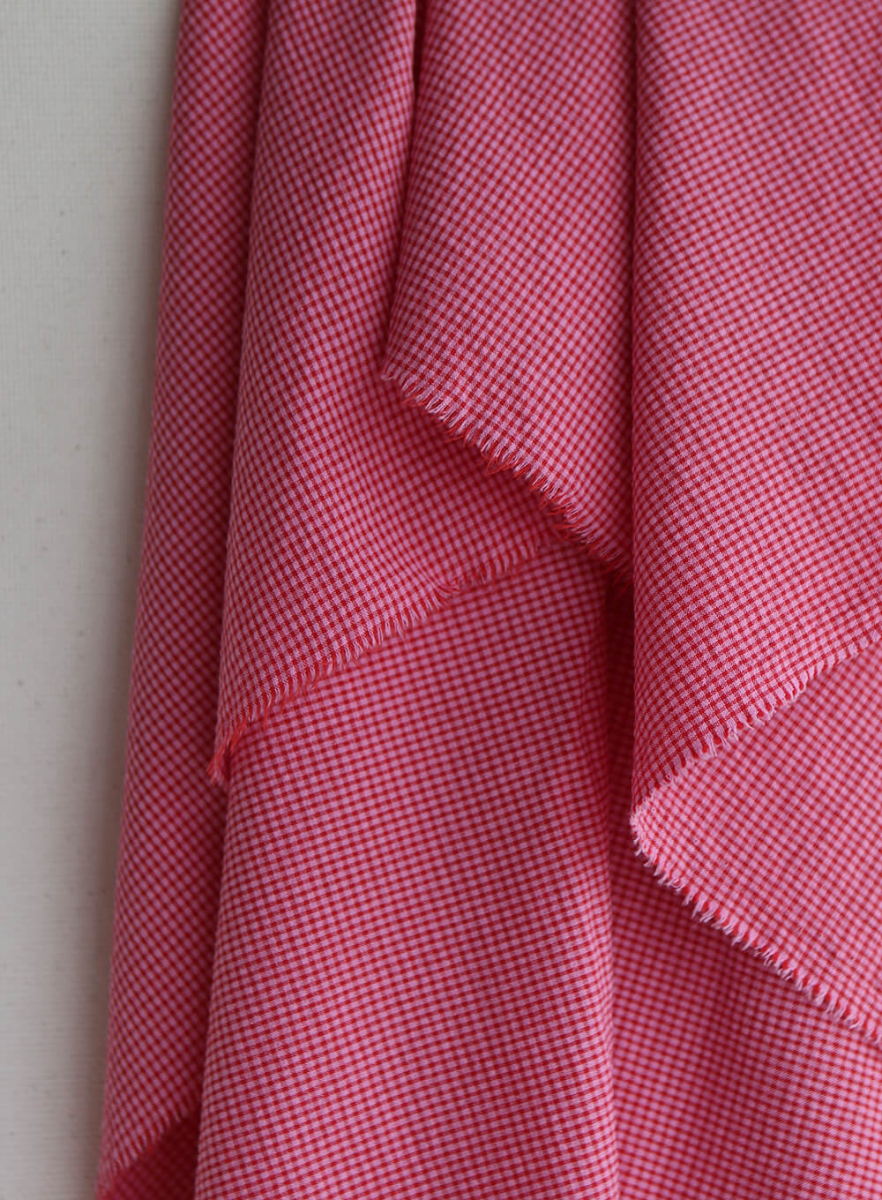 Seersucker / Coton gaufré mini vichy 3mm fraise framboise