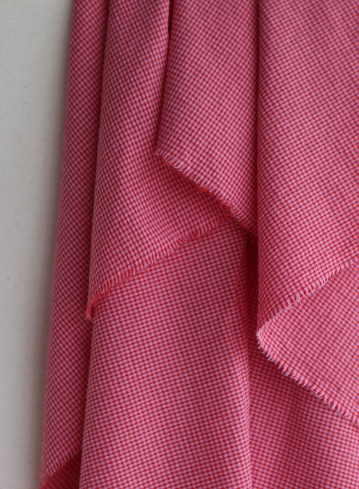 Seersucker / Coton gaufré mini vichy 3mm fraise framboise