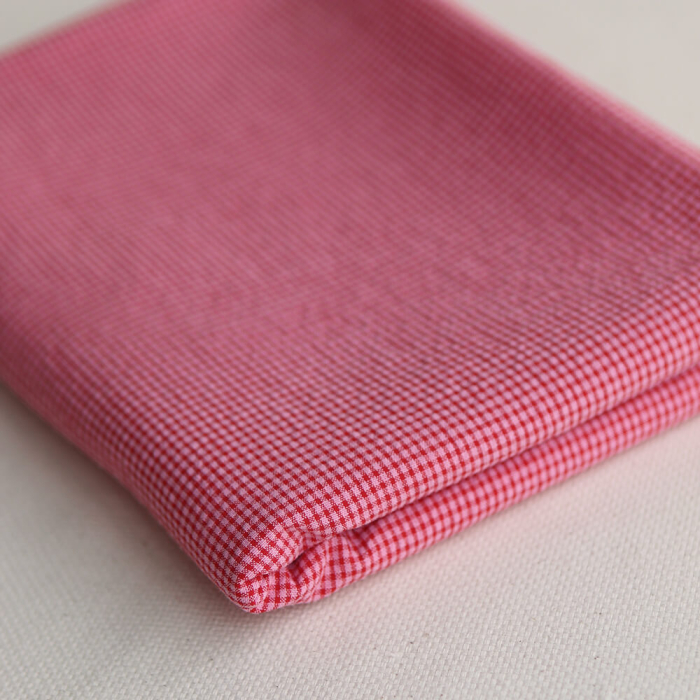 Seersucker / Coton gaufré mini vichy 3mm fraise framboise