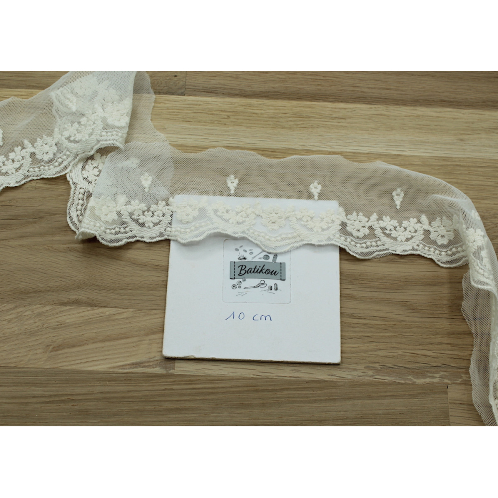 Galon tulle souple broderie coton brodé 70mm x 1m