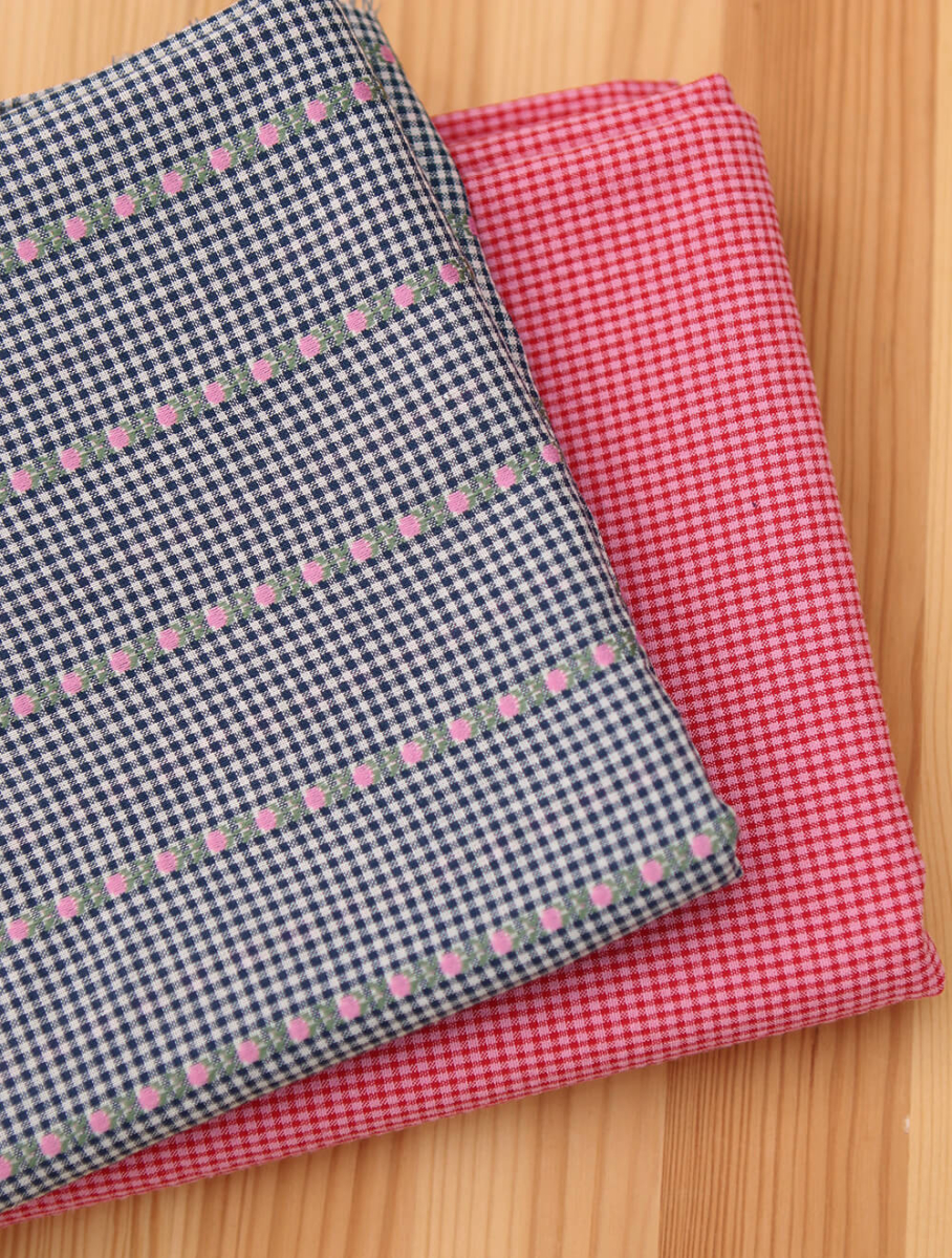 Seersucker / Coton gaufré mini vichy 3mm fraise framboise