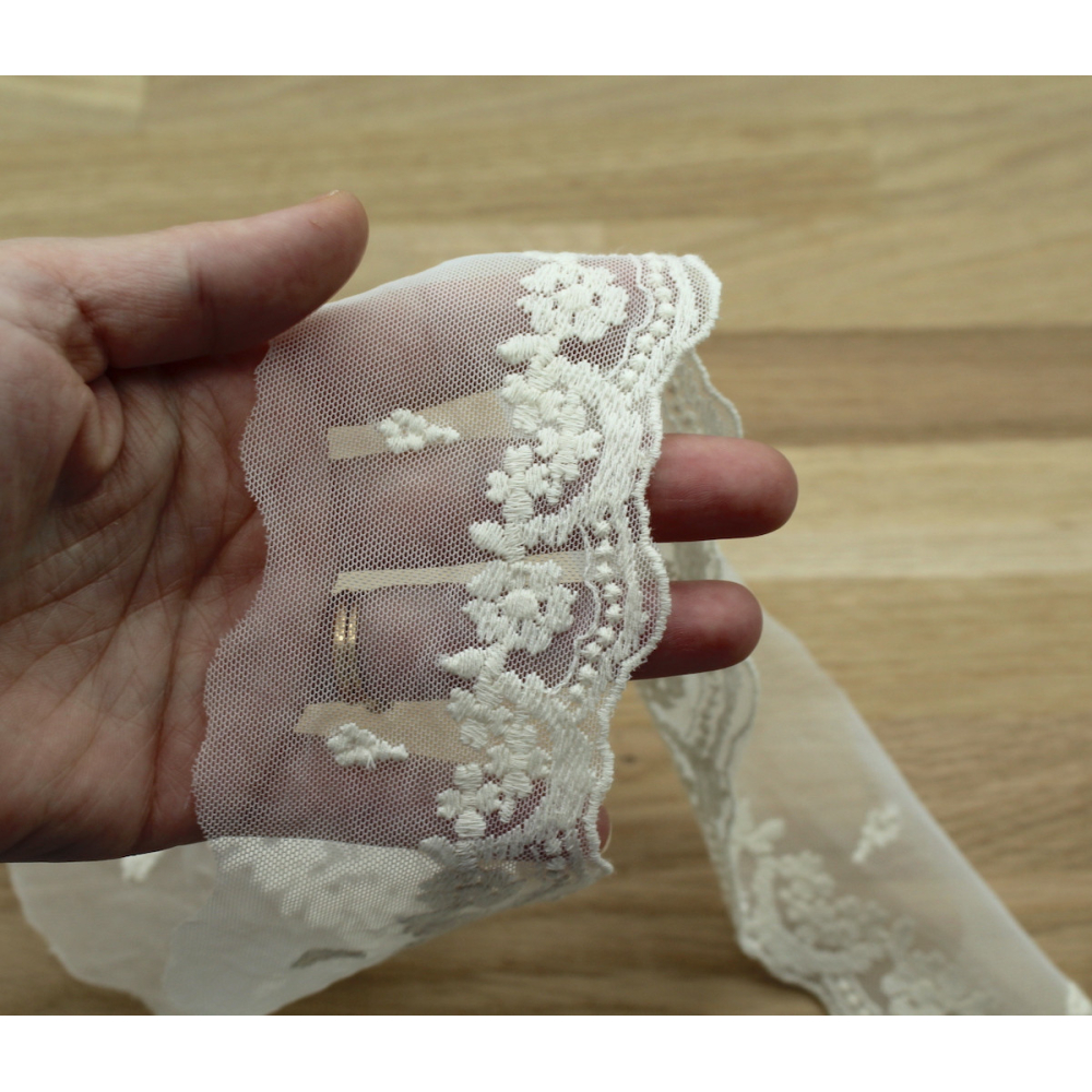 Galon tulle souple broderie coton brodé 70mm x 1m