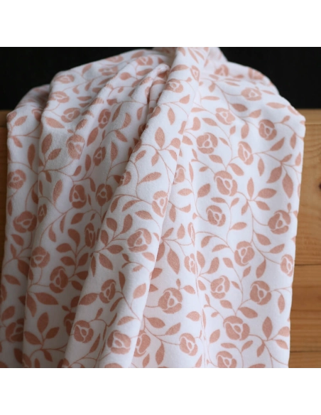 Velours de coton Nicky fond blanc lait motif argile rose