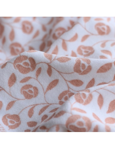 Velours de coton Nicky fond blanc lait motif argile rose