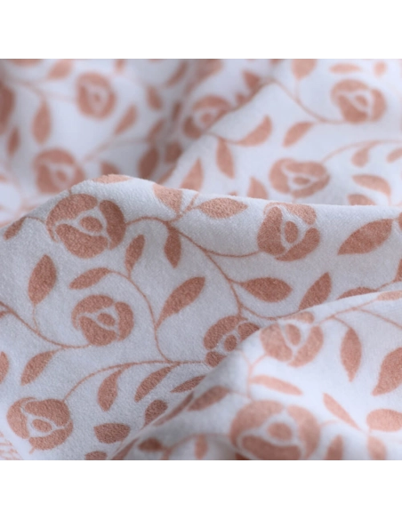 Velours de coton Nicky fond blanc lait motif argile rose
