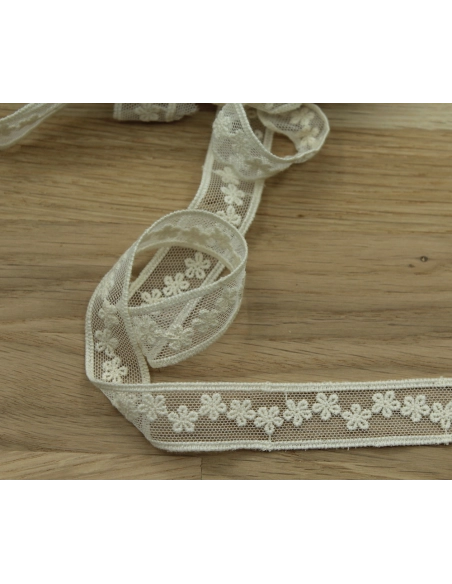 Galon tulle souple broderie coton brodé 20mm x 1m