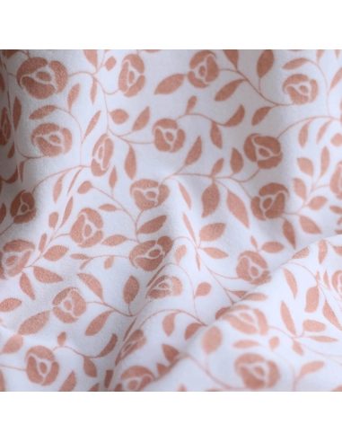Velours de coton Nicky fond blanc lait motif argile rose