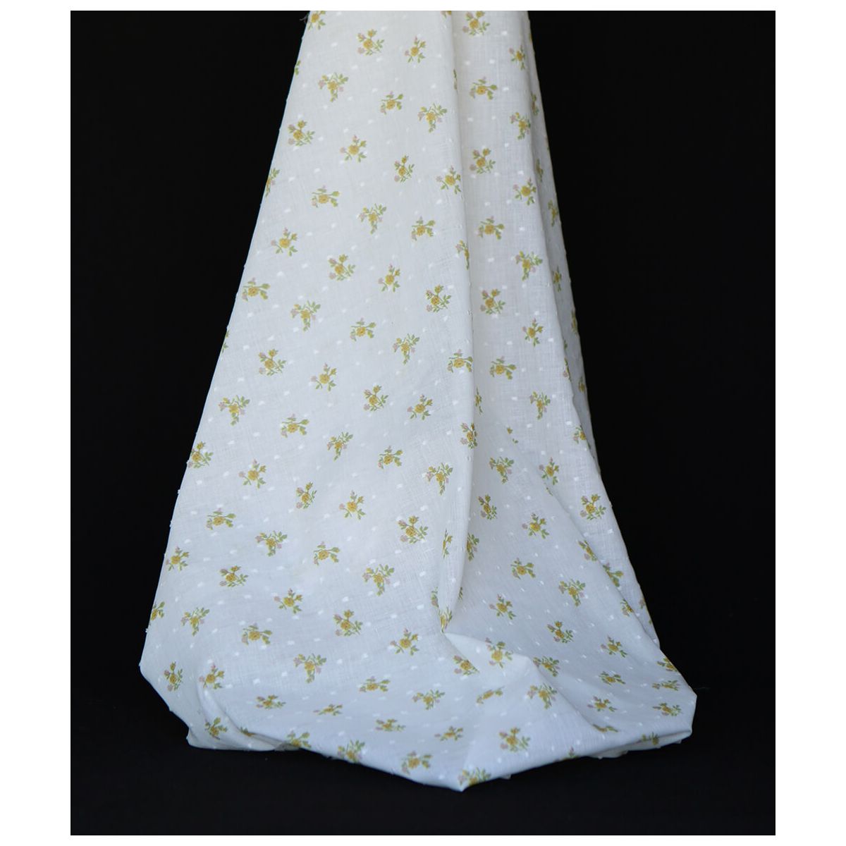 Céline - Plumetis de coton imprimé fleuri vert et ocre