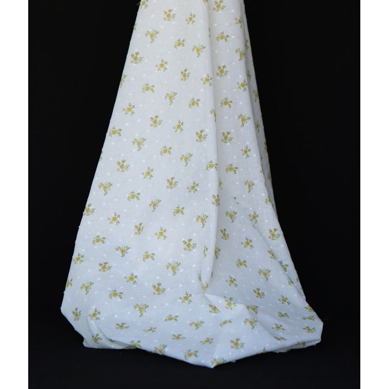 Céline - Plumetis de coton imprimé fleuri vert et ocre