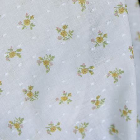 Céline - Plumetis de coton imprimé fleuri vert et ocre