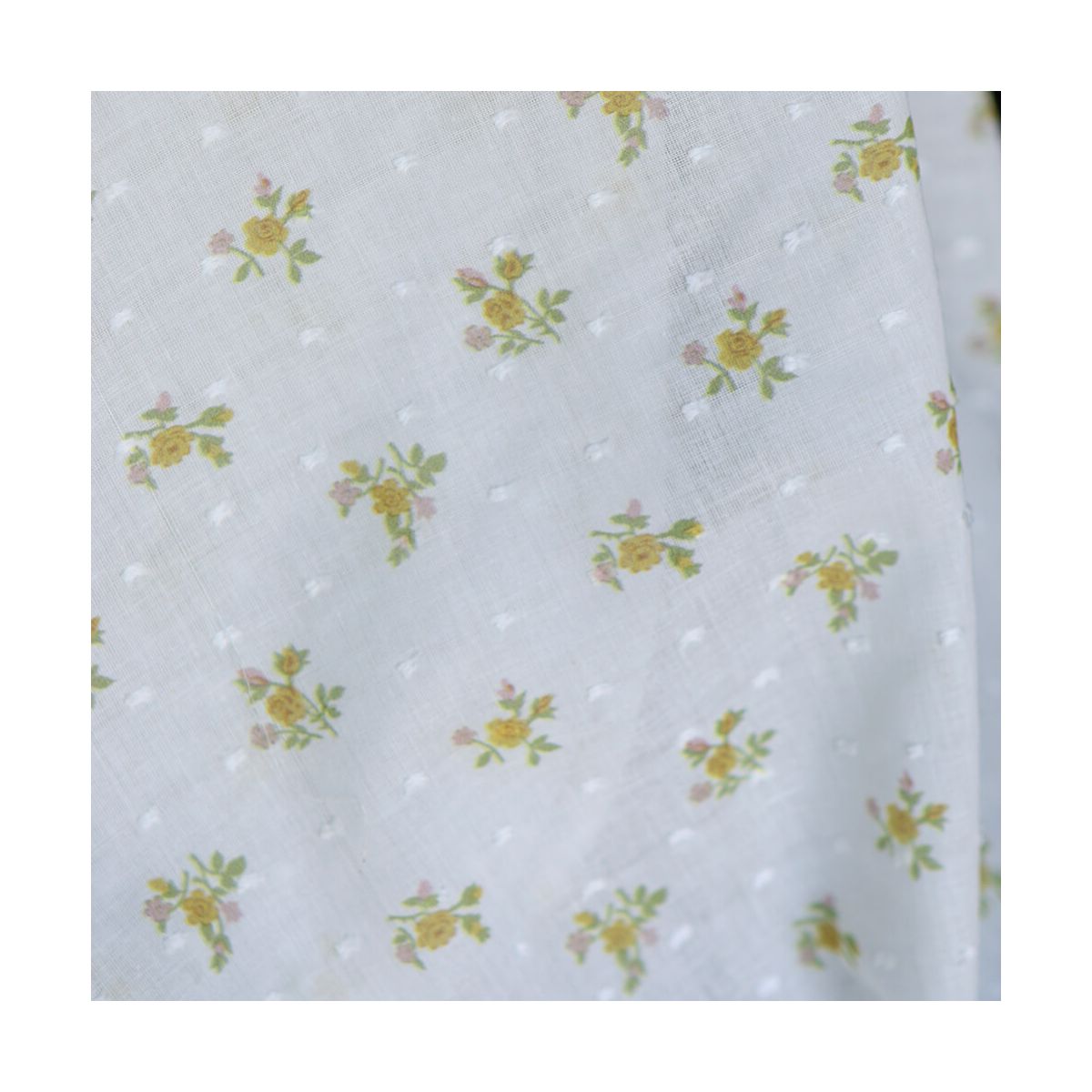 Céline - Plumetis de coton imprimé fleuri vert et ocre