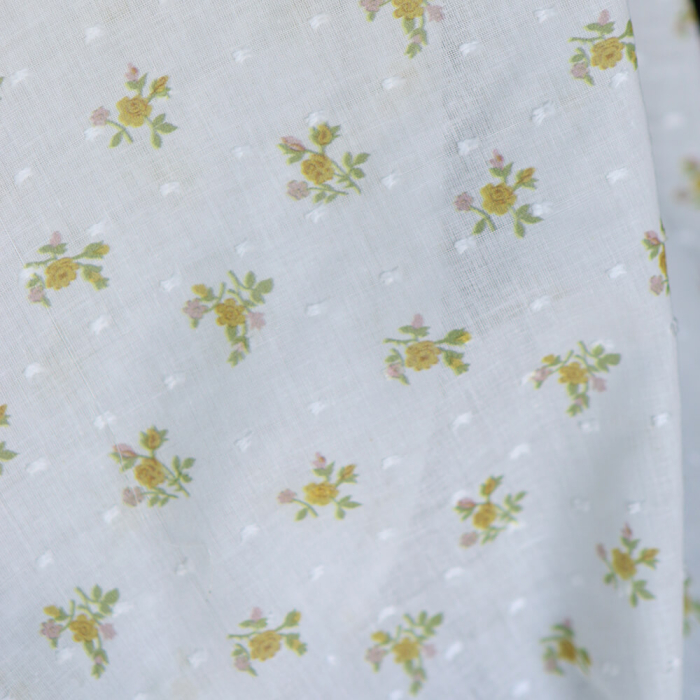 Céline - Plumetis de coton imprimé fleuri vert et ocre