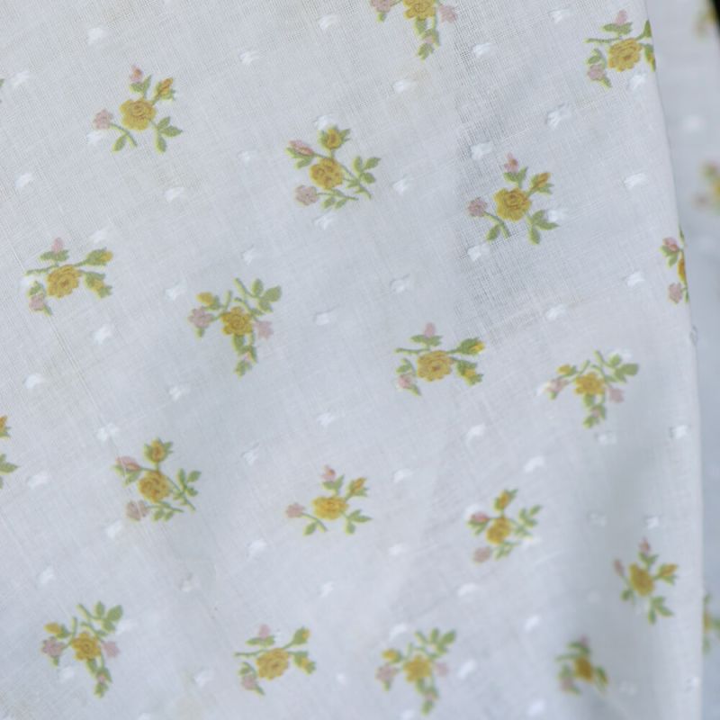 Céline - Plumetis de coton imprimé fleuri vert et ocre