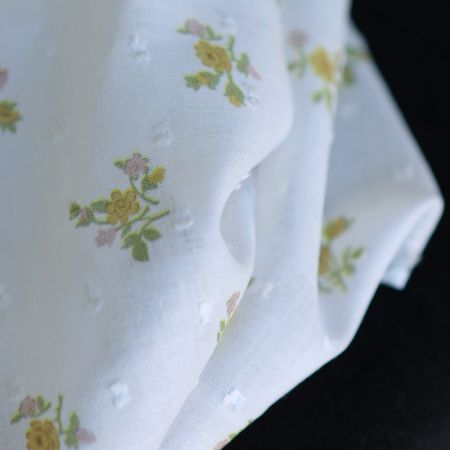 Céline - Plumetis de coton imprimé fleuri vert et ocre