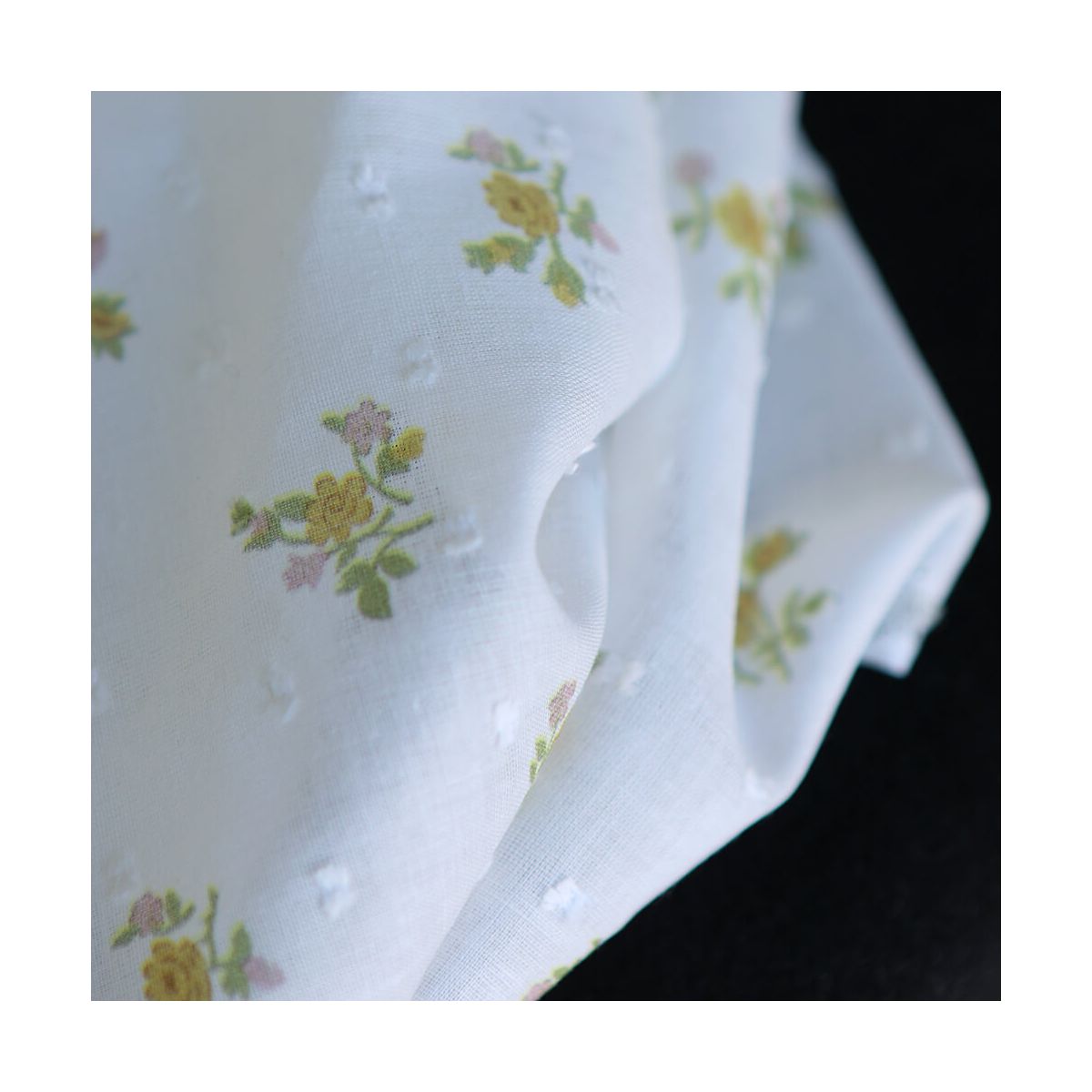 Céline - Plumetis de coton imprimé fleuri vert et ocre