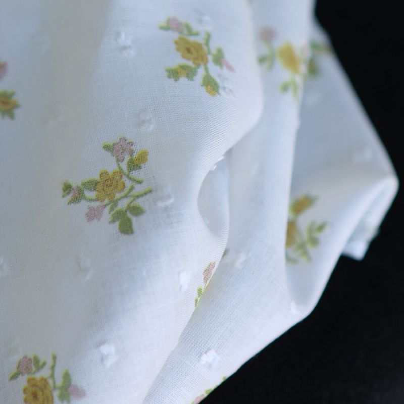 Céline - Plumetis de coton imprimé fleuri vert et ocre