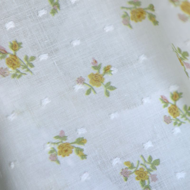 Céline - Plumetis de coton imprimé fleuri vert et ocre