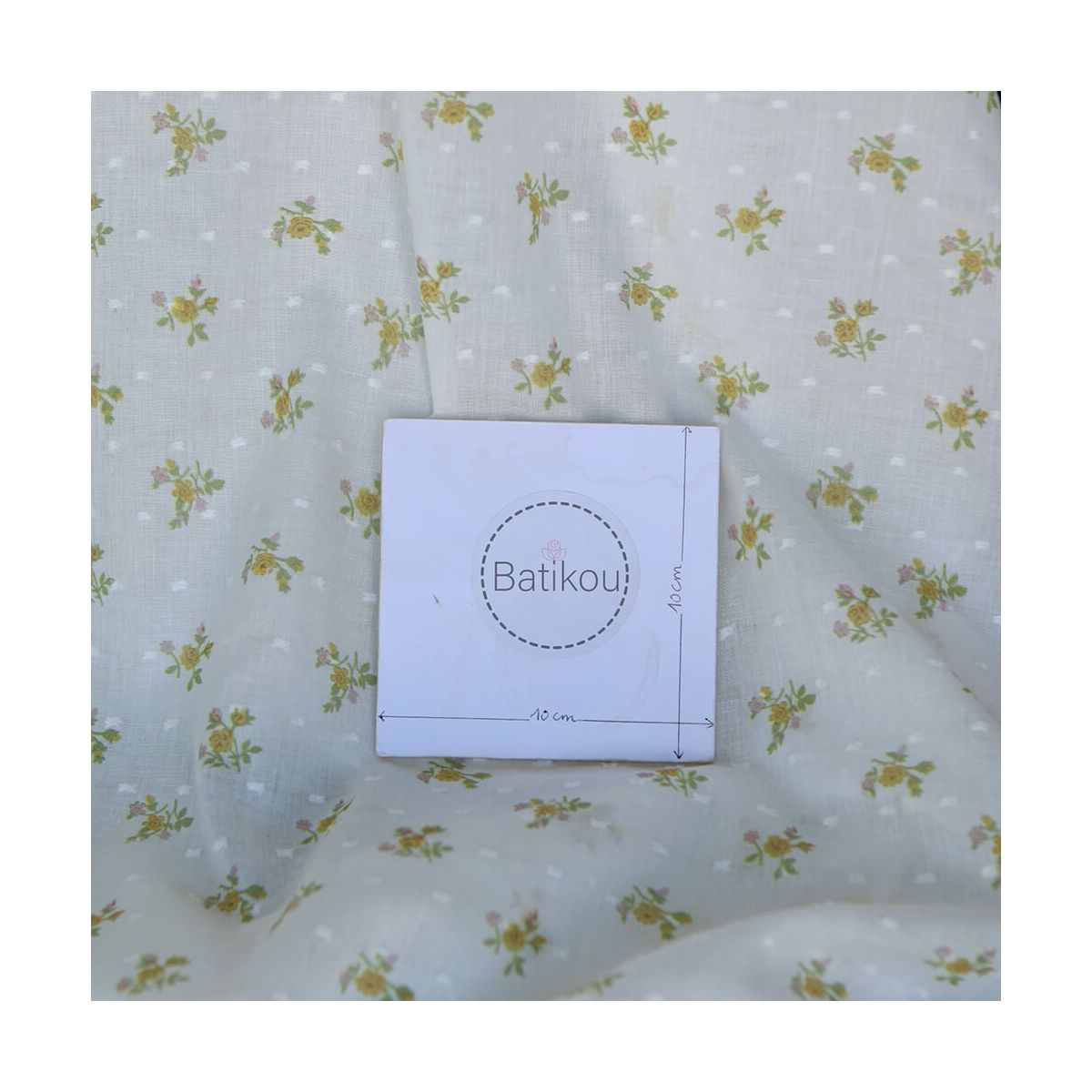 Céline - Plumetis de coton imprimé fleuri vert et ocre