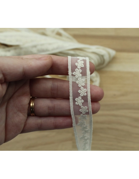 Galon tulle souple broderie coton brodé 20mm x 1m