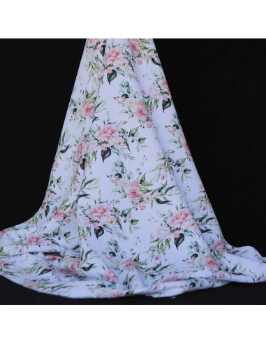 Roseraie - Double gaze de coton motif fleuri aquarelle