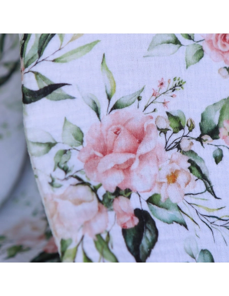 Roseraie - Double gaze de coton motif fleuri aquarelle