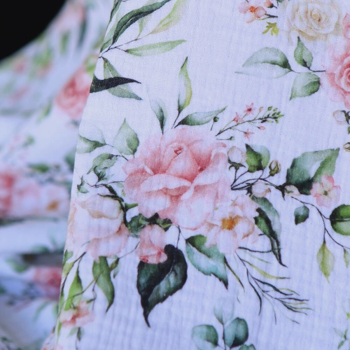 Roseraie - Double gaze de coton motif fleuri aquarelle 2