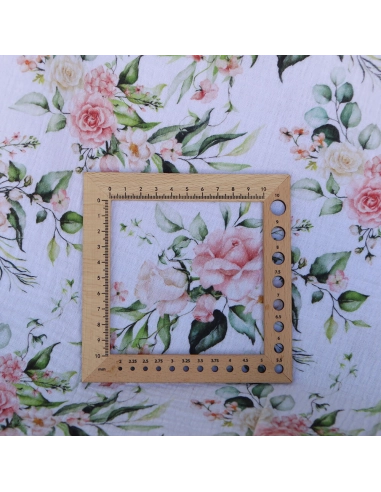 Roseraie - Double gaze de coton motif fleuri aquarelle
