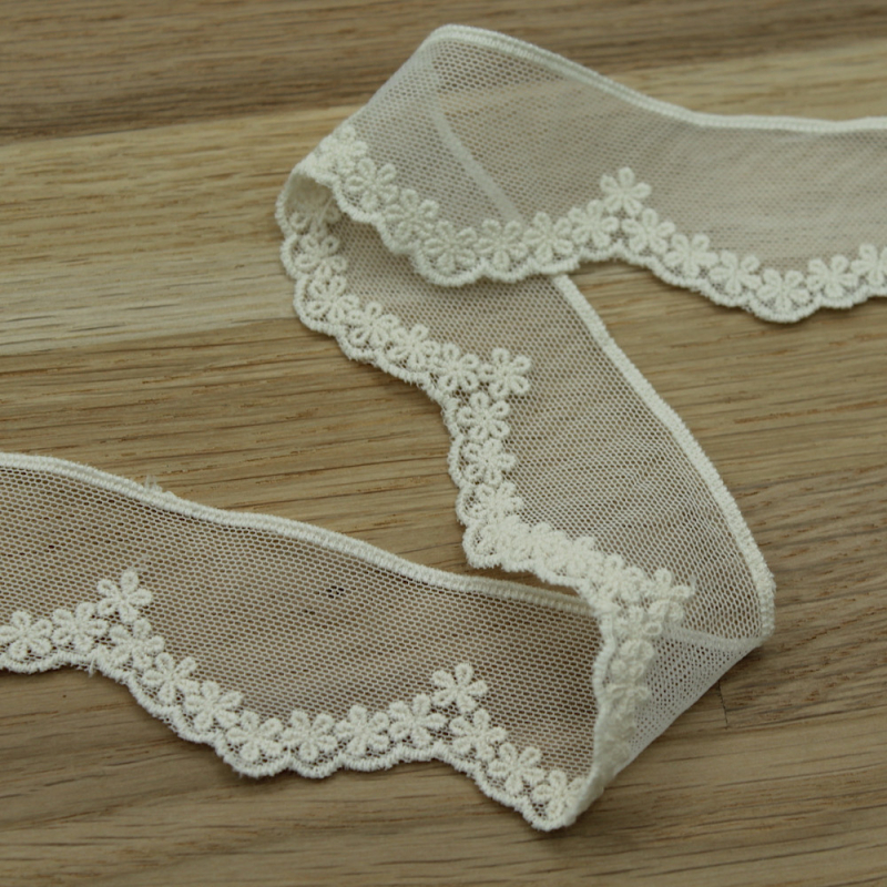 Galon tulle souple broderie coton brodé 38mm x 1m