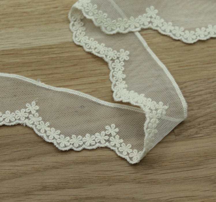 Galon tulle souple broderie coton brodé 38mm x 1m