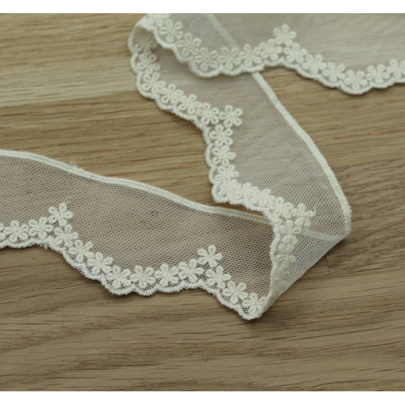 Galon tulle souple broderie coton brodé 38mm x 1m