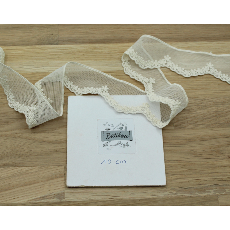 Galon tulle souple broderie coton brodé 38mm x 1m