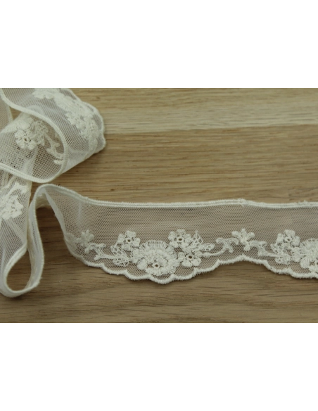 Galon tulle souple broderie coton brodé 40mm x 1m