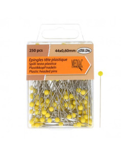 Boîte de 250 épingles patchwork MEDIAC à tête plastique jaune extra longues 44 x 0,60 mm