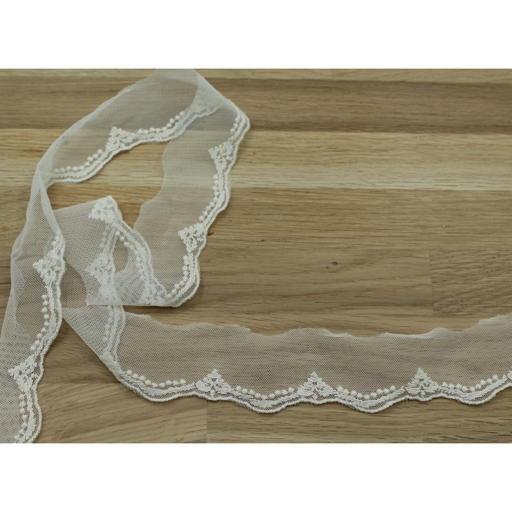 Galon tulle souple broderie coton brodé 40mm x 1m