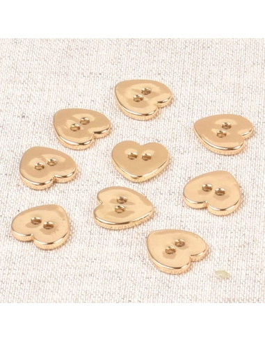 Bouton à coudre coeur en métal doré 10x12mm