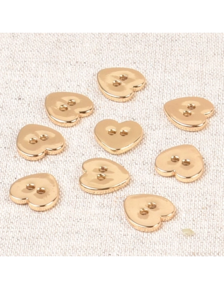 Bouton à coudre coeur en métal doré 10x12mm