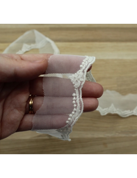 Galon tulle souple broderie coton brodé 40mm x 1m