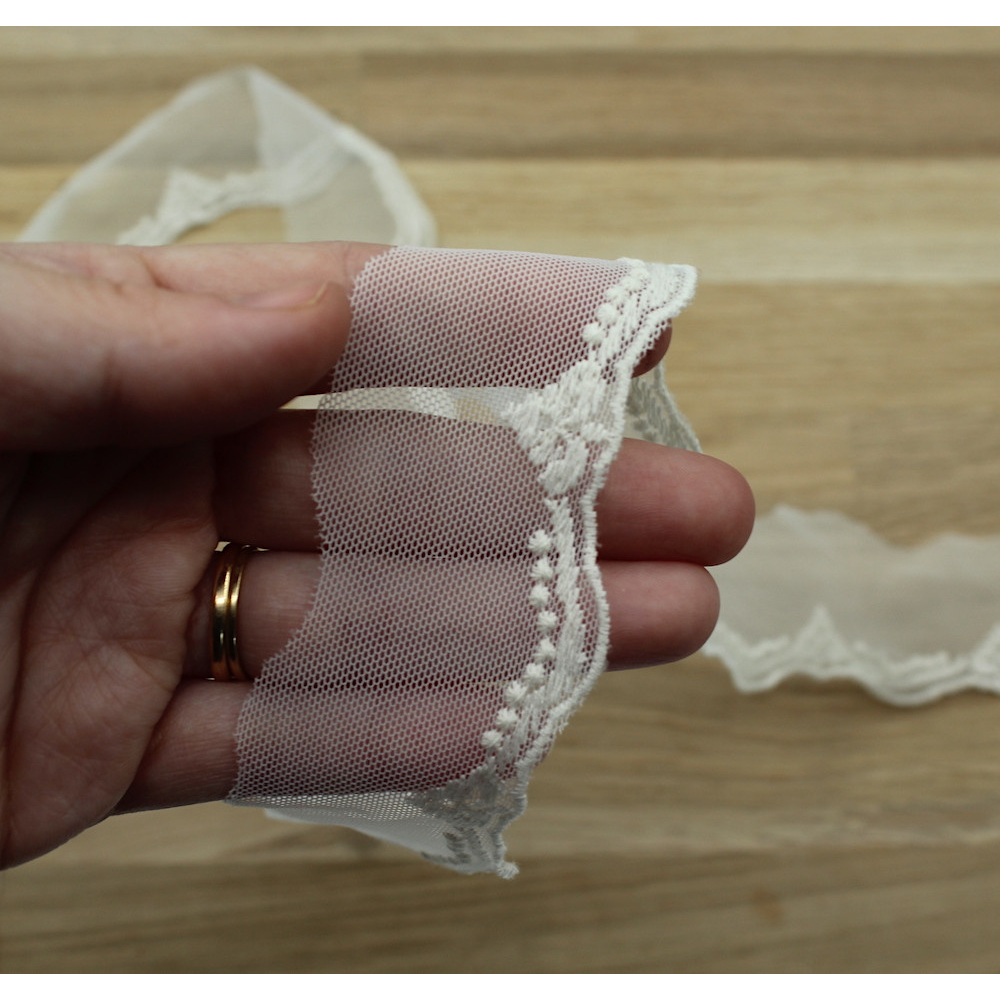 Galon tulle souple broderie coton brodé 40mm x 1m