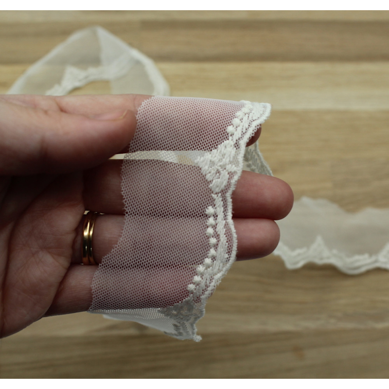 Galon tulle souple broderie coton brodé 40mm x 1m