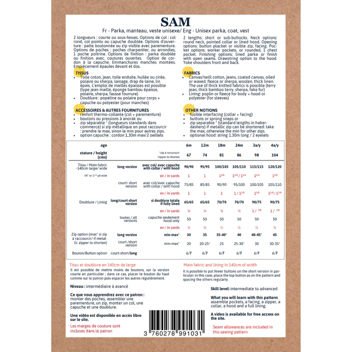 Pochette patron Ikatee SAM 6M-4A